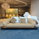 Modern Curved Luxury Sectional Sofa Collection with Integrated Display Side Table, Premium Leather & Fabric Upholstery